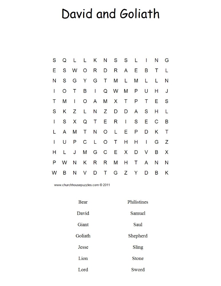 David And Goliath Word Search David And Goliath Word Search